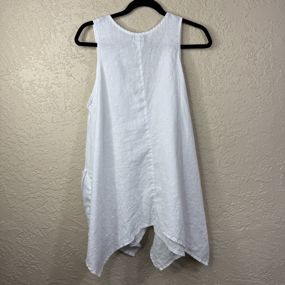 MoonLight Lagenlook Linen Tank Top Womens M/L Asymmetrical Large Button Pockets - Picture 2 of 10